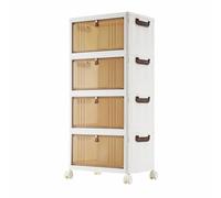 BARGAIN FACTORY 4-Tier Stackable Storage Boxes with Lids - Folding Plastic Storage Bins Unit on Wheels with Brakes, Clear Multi-Tier Organiser Drawers for Bedroom Bathroom Kitchen Office, 23L per Tier