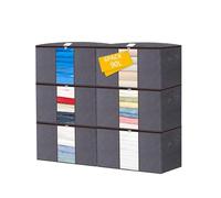 BARGAIN FACTORY 6 Pack Under Bed Storage Bags, 90L Large Capacity Grey Fabric Boxes with Lid, Heavy Duty Zip, Clear Window, Reinforced Handles, Bedding, Duvet Storage, Modern Style, Stackable