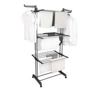 BARGAIN FACTORY Airer Clothes Drying Rack,4-Tier Grey Foldable Clothes Hanger Adjustable Large Stainless Steel Garment Laundry Racks for Indoor Outdoor with Foldable Wings