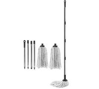 BARGAIN FACTORY Cotton Floor Mop - Ergonomic Design, Looped String Mop with Detachable Head and Handle, Includes 2 Cotton String Mops, Heavy Duty