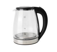 Bargain Factory Electric Kettle Glass 2L - 1800W Fast Boil, BPA-Free, Quiet Boil, Blue LED, No Plastic, Boil-Dry Protection, Black Electric Glass Kettle