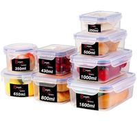 BARGAIN FACTORY Food Storage Containers 16PCS (8 Container + 8 Lids) Leak Proof Airtight Plastic Food Containers with Lids Pantry & Kitchen Containers, BPA Free Microwave & Freezer Safe, 250ML-1.6L
