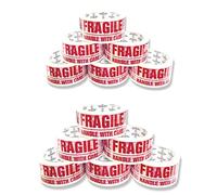 BARGAIN FACTORY Fragile Packing Tape | 12 Rolls Per Pack | Ideal for Fragile, Packaging, Shipping & Moving Boxes | Heavy Duty, Water-Resistant, Versatile Tape Roll | Yellow, Violet, Red