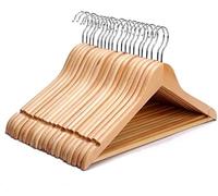 BARGAIN FACTORY Hangers - Strong Natural Wooden Coat 360 Degree Rotatory Hook - Round Trouser Bar & Shoulder Notches - Durable - Cost- effective - Coat, Jacket, Suit, Jumper Space Saver (Packof30)