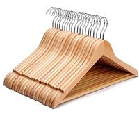 BARGAIN FACTORY Hangers - Strong Natural Wooden Coat 360 Degree Rotatory Hook - Round Trouser Bar & Shoulder Notches - Durable - Cost- effective - Coat, Jacket, Suit, Jumper Space Saver (Packof80)