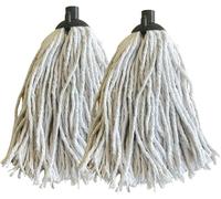 BARGAIN FACTORY long cotton floor mop - ergonomic design - Looped string mop with detachable head and handle - Includes 2 Cotton strings mop heads - Heavy Duty (Pack of 2 Replacement Mop Heads)