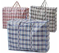 BARGAIN FACTORY Pack for 3 Large Laundry Bag - with Zip and reinforced handles - Durable Storage Bag - Heavy Duty Portable Checkered Laundry Bags for College Dorm, Apartment, Laundroma & Students