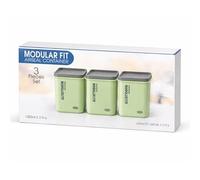Bargain House -3-Piece Tea, Coffee, Sugar Canister Set - Airtight Food Storage Container 1300ml with Leakproof Air Seal Lid is Stackable Modular Kitchen Pantry Organiser- Green