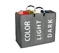 Bargain House - 3-Sections Laundry Bag - Space Saving and Collapsible - Waterproof Texture - Storage Basket - Strong and Sturdy Handle On Both Sides - Durable Material (Dark Grey)