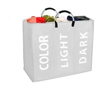 Bargain House - 3-Sections Laundry Bag - Space Saving and Collapsible - Waterproof Texture - Storage Basket - Strong and Sturdy Handle On Both Sides - Durable Material (Light-Grey)