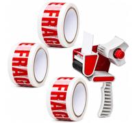 Bargain House Fragile Packing Tape with Dispenser, 48mm x 80m 3 Pack