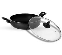 Bargain House Frying Pan - Tempered Glass Lid - Non-Stick Coating & - Saute Pan - Frying pan with Heat-Resistant Handle - Stir Fry Cookware Pan- Double Handle - PFOA Free- (Black, 30 CM)