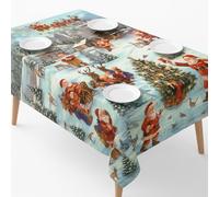 Bargain House Red Christmas Candy Santa Sleigh on Natural Vinyl Oilcloth Tablecloth Easy Wipe Clean PVC Vinyl Waterproof Dining Table Cover Protector (Snow White, 1 Meter)