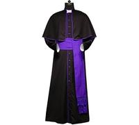 BARGAIN MEGHASHOP Men's Roman Cassock Robe WithTrim Clergy Pulpit Long Cassock Church Uniform Catholic Robe Coaplay Costume Size-(S-6XL)