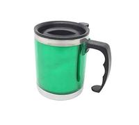 BARGAIN4ALL Double Wall Stainless Steel Coffee Mug 450ml, Vacuum Insulated with Non-Slip Handle & Slider Module Lid, Mug for Coffee & Tea, Gift on Birthday (Green)