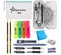 Bargainonline Hub 20 Pcs Secondary School Stationery Set - Pre-Filled Pencil Case with Compass, Protractor, Ruler & Pens | Back to School Supplies & Geometry Set for Girls and Boys