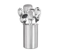 Bargains Crown 6pc Stainless Steel Kitchen Utensil Set with Storage Caddy Heat Resistant Cooking Tools Non Stick Kitchenware Cookware Chef Spoon Ladle Skimmer Turner Fork