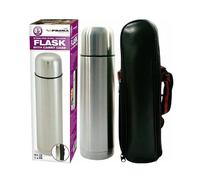 BARGAINS-GALORE 0.5l Stainless Steel Vacuum Flask & Carry Case For Tea Coffee Travel in Metallic Silver BARGAINS-GALORE Metallic Silver