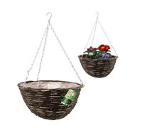 BARGAINS-GALORE 2 X Natural Rattan Wicker 16' Hanging Baskets Flower Plant Pots Decor in Brown BARGAINS-GALORE Brown