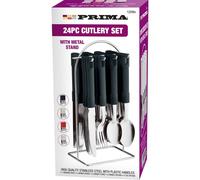 BARGAINS-GALORE 24pc Black Cutlery Dinner Tableware Set Stainless Steel & Metal Stand BARGAINS-GALORE Black