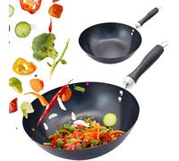BARGAINS-GALORE 25cm Non Stick Wok - Fry Asian Frying Pan Two Bakelite Handle Kitchen Pot Grill Cook Chinese | Classic | Non-Induction, Bakelite Handle, Flat Base Pan