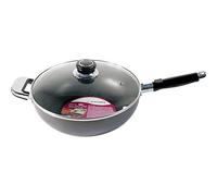 BARGAINS-GALORE 26Cm Non Stick Wok - Cookware Saucepan with Lid Cooking Kitchen Handle Cook | Non-Stick Coating for Healthy Cooking, Easy-Clean | Forged Aluminium, Black
