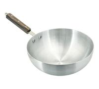 BARGAINS-GALORE 30cm Aluminium Wok with Wooden Handle - Deep Wok, Aluminium Pan, Indian, Chinese Cooking | Large Stir Fry Pan, Flat Bottom Base | Ideal for Kitchen, Restaurant, Catering, Home