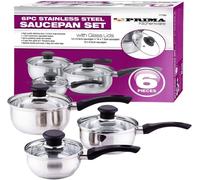 BARGAINS-GALORE 3pc Prima Stainless Steel Cookware Set Includes Saucepan Pans Pots Lids in Metallic Silver BARGAINS-GALORE Metallic Silver
