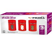 BARGAINS-GALORE 3Pc Tea Coffee Sugar Canisters Set - Beans Kitchen Food Storage Organiser | Multi Purpose, With Glass Window Jar Canister Snacks Kitchenware, Durable