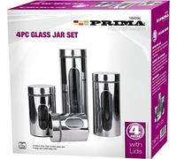 BARGAINS-GALORE 4Pc Stainless Steel Canister Set - Store Tea Coffee Sugar | Kitchen Glass Jars For Storage Organiser Food Pasta Multi Purpose Strong Durable, With Glass Window
