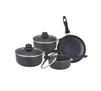 BARGAINS-GALORE 7pc Aluminium Non Stick Cookware Set Includes A Saucepan & Frying Pan in Black BARGAINS-GALORE Black