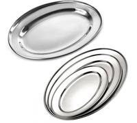 BARGAINS-GALORE Food Serving Plate Oval - Curry Dish Bowl Table Stainless Steel 30Cm | Plates Deep Oval Curry Dish Bowl Dishes Multipurpose Food Bowls | Polish Finished Kitchen Trays