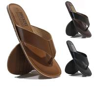 BARGAINS-GALORE Men's Flip Flops - Real Leather Flat Summer Beach Sandals | Wide Fit with Non-Slip Cushioned Sole | Yoga Memory Foam (Black, UK Footwear Size System, Adult, Men, Numeric, Medium, 11)