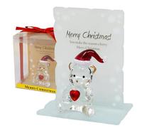 BARGAINS-GALORE Merry Christmas Glass Crystal Ornament with a Special Poetic Message - Crystal Bear Ornament with Text for A Special Someone | Engraved, Desk, Table Top, Home Decoration