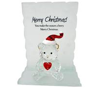 BARGAINS-GALORE NEW Engraved Glass Crystal Bear Gift Set Poem Poetic Writing Message Mum DAD (Merry Christmas)