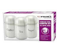 BARGAINS-GALORE Pack Of 3 Coffee, Tea & Sugar Canisters Set - See Through Canisters | Modern, Eye catching Design | Suitable For Kitchens & Homes | Food Storage & Organisers | Stainless Steel Lids