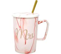 BARGAINS-GALORE Pink Mrs Latte Mug - Fun Novelty Cup | Includes Spoon & Lid | Suitable for Coffee, Tea & Hot Drinks | Use at Home, Office, Kitchen, Study | Winter Morning | Warm Loving Gift