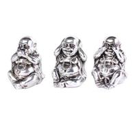 BARGAINS-GALORE SEE HEAR AND SPEAK NO EVIL VINTAGE SILVER BUDDHA MONEY BOX BOXES ORNAMENT SET