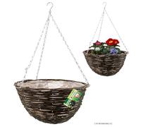 BARGAINS GALORE: Set of 2 Natural Rattan Wicker 16" Hanging Baskets - Flower Plant Pots for Indoor/Outdoor Home Garden Patio Balcony