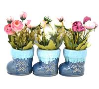 BARGAINS-GALORE Set Of 3 Artificial Flower Pot - Shoe Design, Ceramic Plant Pot | Ideal For Home, Office, Garden & Bedroom Decoration Piece | Eyecatching, Unique Design, Decor