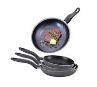 BARGAINS-GALORE Set Of 3 Frying Pan Non Stick Kitchen Breakfast Dinner Cookware Set in Black BARGAINS-GALORE Black