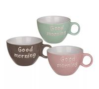 BARGAINS-GALORE Set of 3 Good Morning Mugs - Coffee Tea, Hot Drinks | Kitchen Cup | Fine China Novelty | Ceramic Cup | Home Breakfast Set | Novelty | Gift