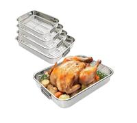BARGAINS-GALORE Set Of 4 Roasting Trays Stainless Steel Oven Pan Dish Bake Roast Grill in Metallic Silver | Size: 4 Pack BARGAINS-GALORE Metallic Silver 4 Pack