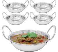 BARGAINS-GALORE Set Of 5 Balti Dishes 15cm Karahi Metal Curry Serving Deep Dish Server in Metallic Silver BARGAINS-GALORE Metallic Silver