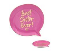 BARGAINS-GALORE Speech Bubble Trinket Jewellery Dish - Set of 2 Best Sister Ever Decoration, Ring Ceramic | Organiser, Storage Tray | House Warming Present | Xmas Gift
