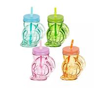 BARGAINS-GALORE Toucan Vintage Drinking Jar with Handle - Set of 4 | Straw & Lid | 450Ml | Juice Beverage Drink | Suitable for Parties & Birthdays | Xmas Gift