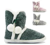 BARGAINS-GALORE Womens Bootie Slippers - Quality Ankle Slippers with Memory Foam and Fur Lining | Comfy Warm Winter Slipper (GREY, UK Footwear Size System, Adult, Women, Numeric Range, Medium, 3, 4)