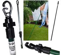 Bargains Hut 2.4m Large Galvanised Extendable Washing Line Prop Heavy Duty Extending Telescopic Washing Clothes Line Prop Pole Powder Coated Adjustable Laundry Support Weather Resistance Green (1)