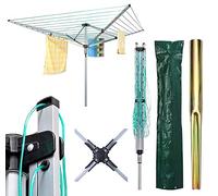 Bargains Hut 4-Arm Rotary Airer (50m, Metal, Silver), Drying Rack with Cover and Spike for Indoor/Outdoor Use