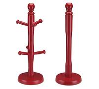 Bargains Hut Heavy Duty Wood Kitchen Mug Tree (6 Hooks, Red) & Towel Holder Dispenser (35x12cm, Grey/Black)
